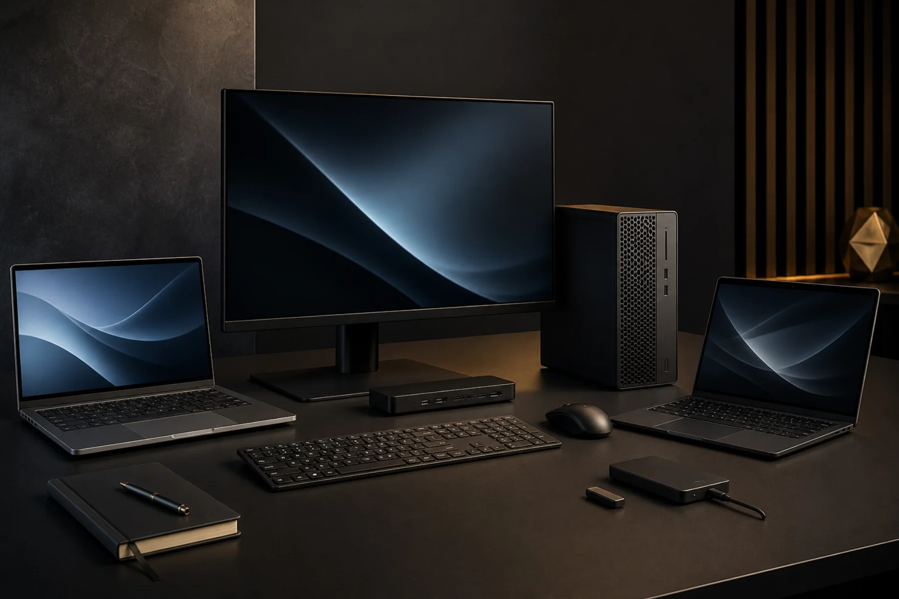 Computadoras, monitor, estación de trabajo y periféricos empresariales