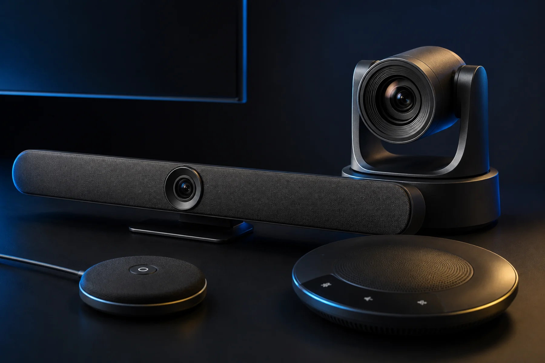 Cámaras, barra de video y equipos de audio para videoconferencia